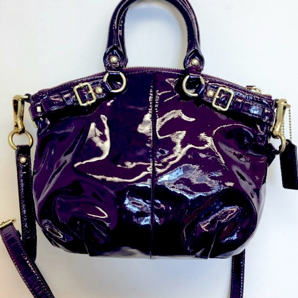 ❌SOLD❌ RARE Coach Plum Madison Patent Leather Lindsey Satchel EUC - Picture 7 of 15